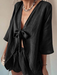 String Tie Shirt And Short Seys DPS1911: Black / S