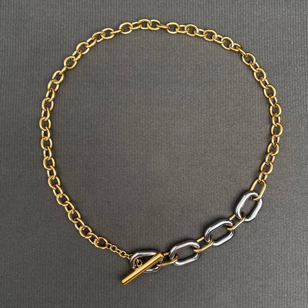 Two Tone 18K Gold Plated Chain Necklace