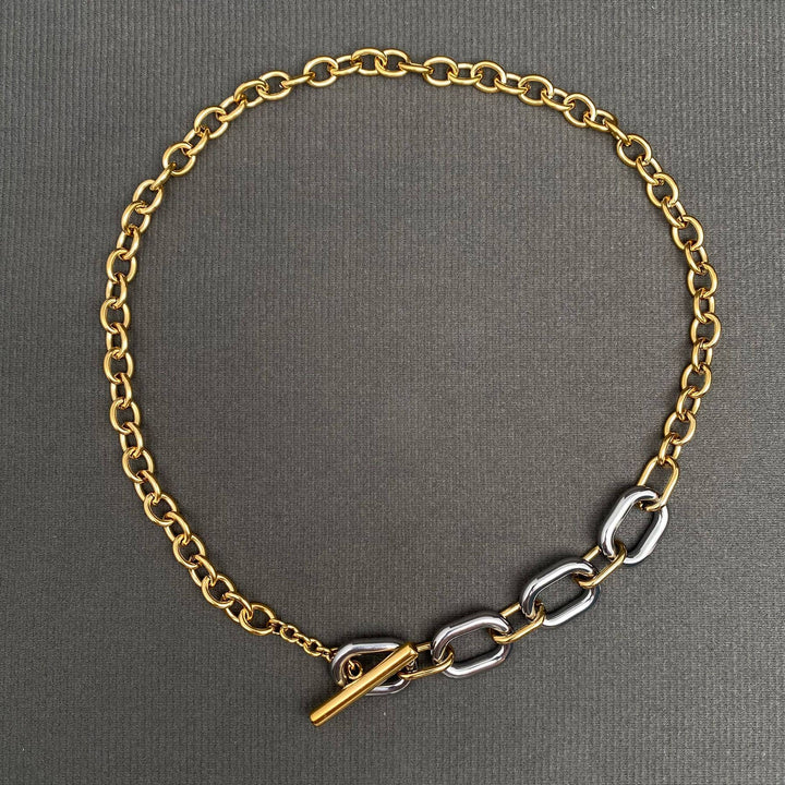 Two Tone 18K Gold Plated Chain Necklace