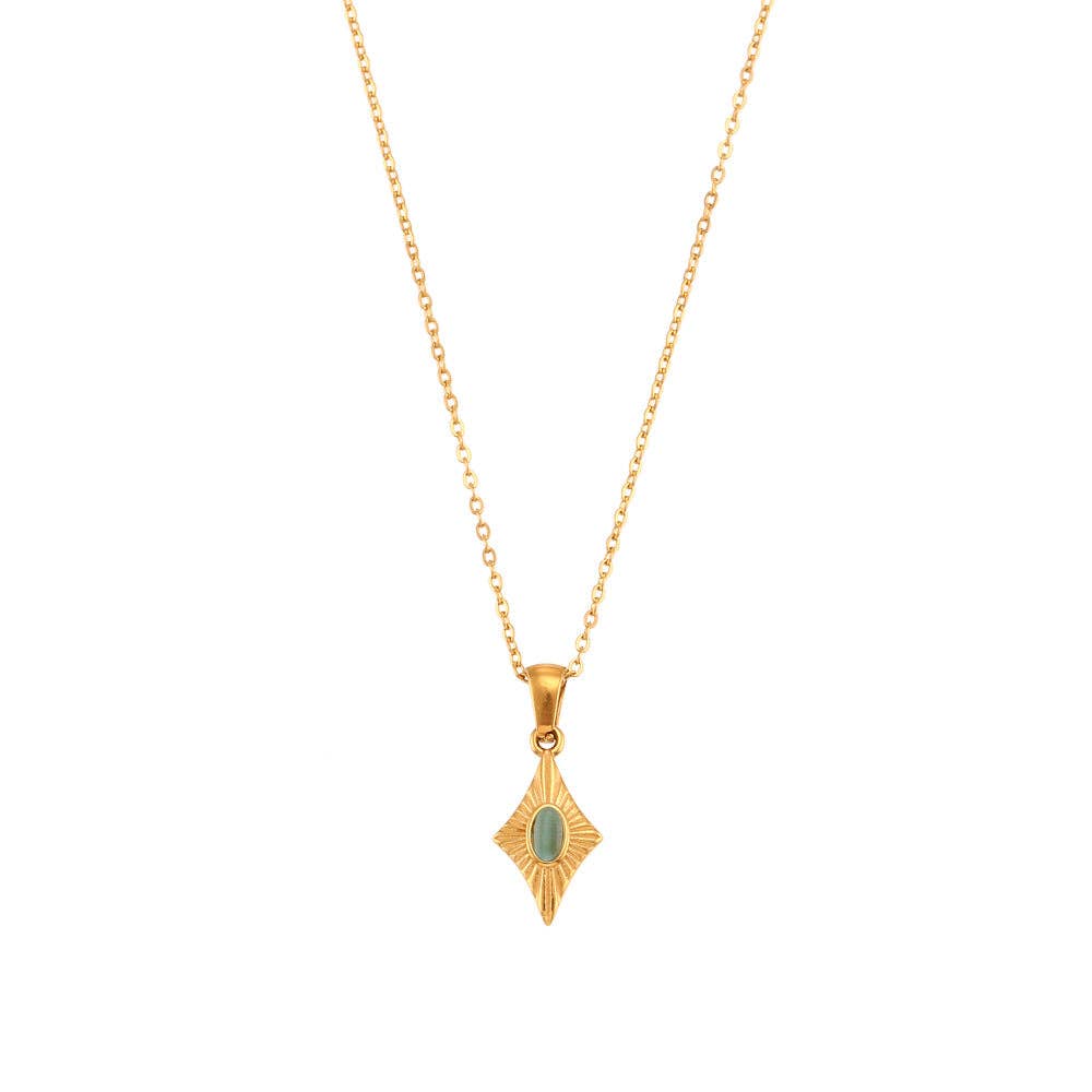 Simple Rhombus Cat's Eye Stone Pendant Neckalces DPJN2904: Black
