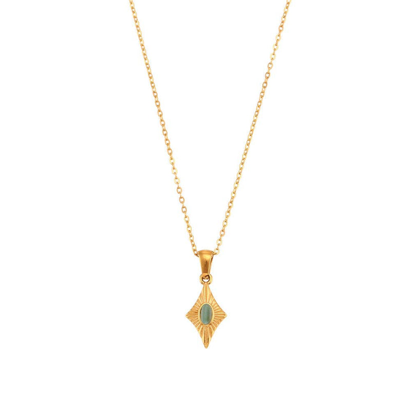Simple Rhombus Cat's Eye Stone Pendant Neckalces DPJN2904: Black