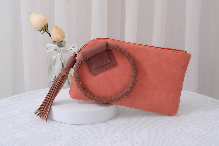 BP204 Fashion Cuff Handle Tassel Wristlet Clutch: Stone