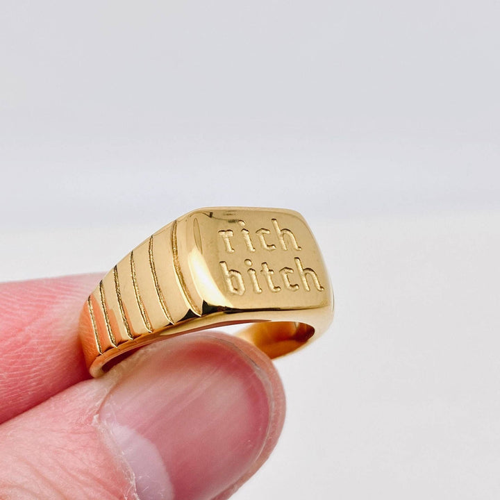 "Rich bitch" 18K Gold Plated Stainless Steel Ring - FGS: 8