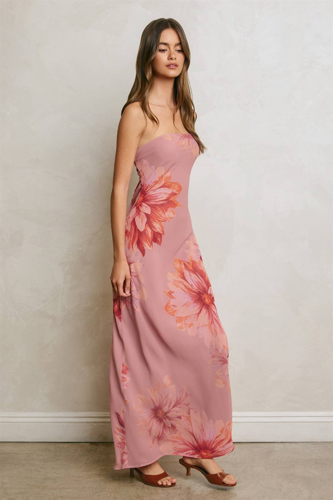 Petals &amp; Sun Strapless Tie Back Maxi Dress
