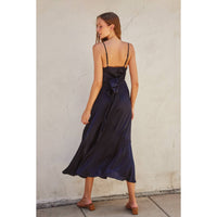 Satin Tie-Back Slit Midi Dress