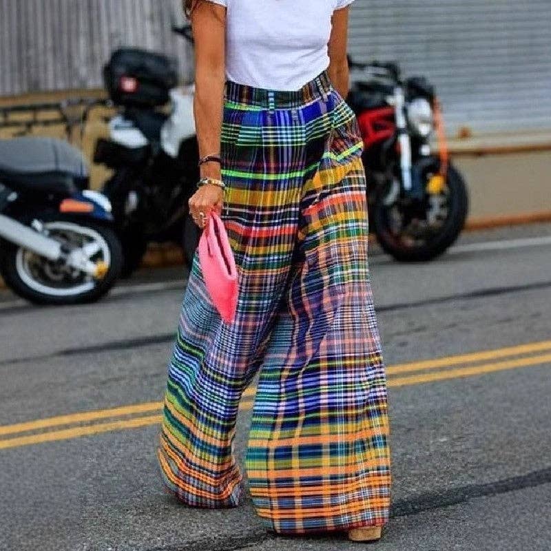 Stylish Loose Fit Striped Straight Leg Pants: Colorful Stripe / L