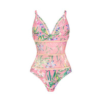 Pretty in Pink Flower Print One Piece Swimsuit with Skirt