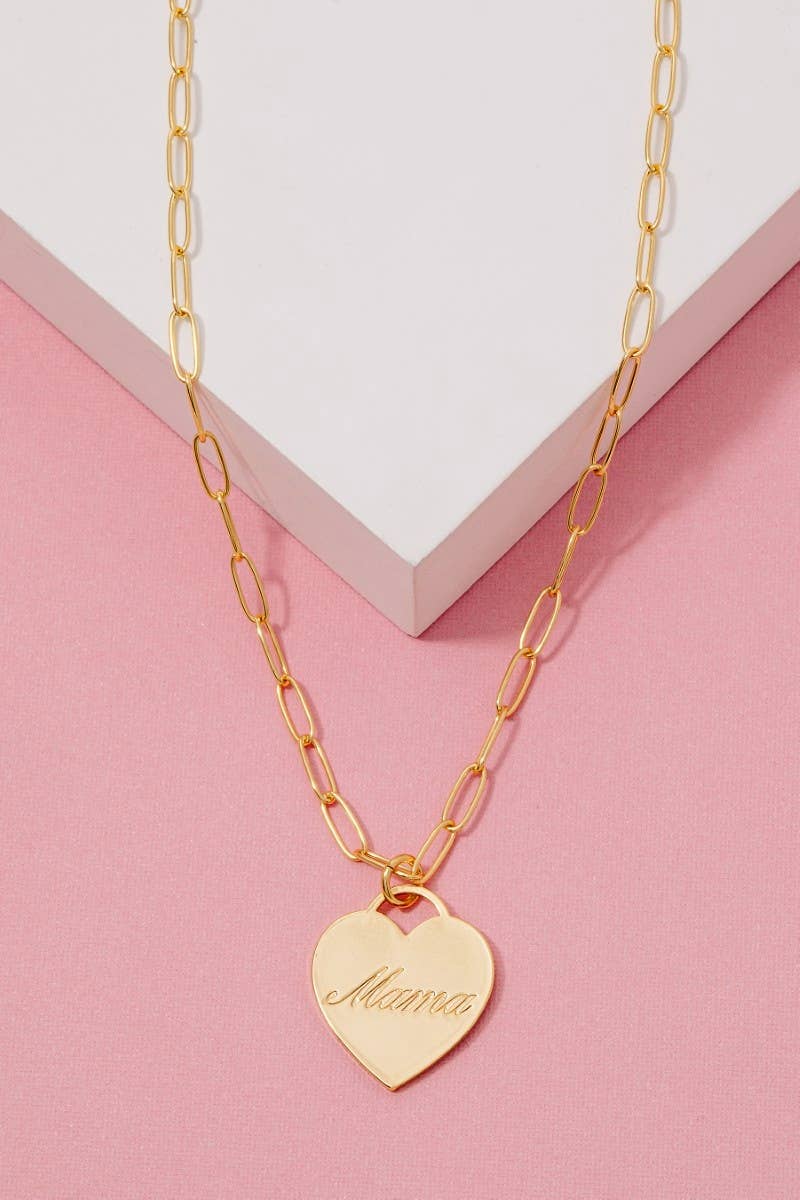 Gold Dipped Mama Heart Pendant Necklace
