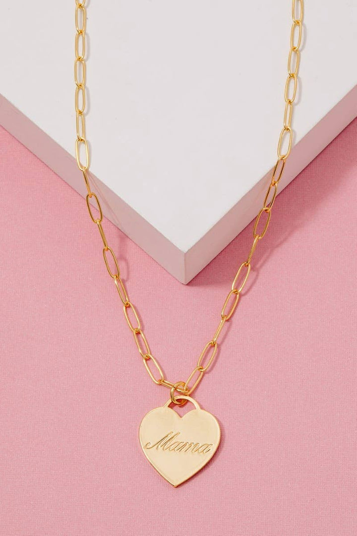 Gold Dipped Mama Heart Pendant Necklace