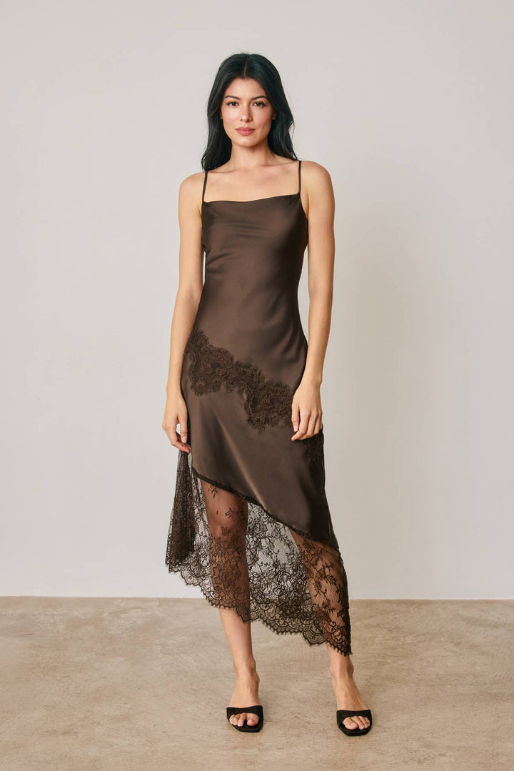 Ethereal Lace Bias Cut Midi Slip Dress
