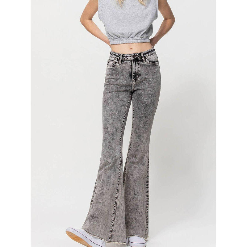 Acid Wash High Rise Flare Jeans