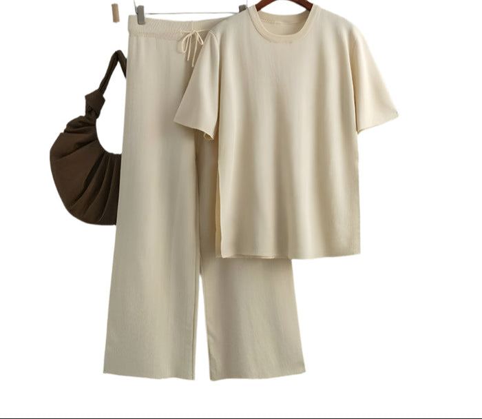 Loose Knitted Top High With Waisted Trousers Set
