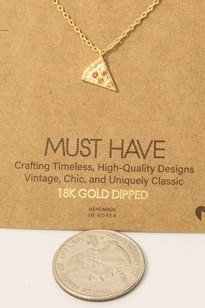 Gold Dipped Cz Pizza Pendant Necklace: G