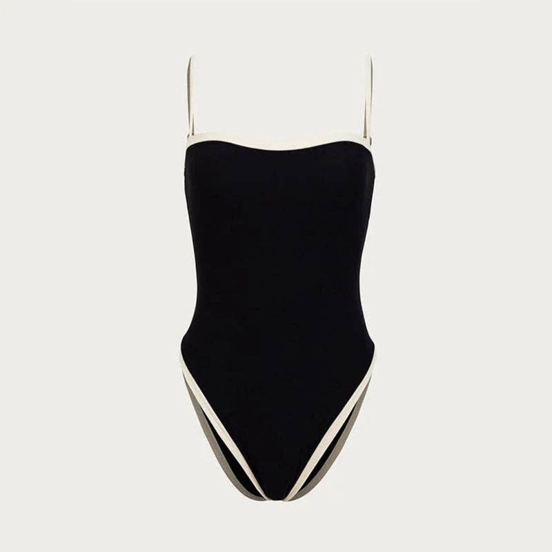 Simple Color Block Sexy One Piece Swimwear DPSW1114: Black / S