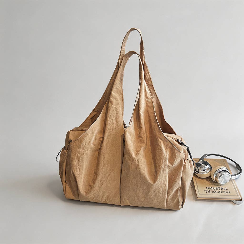 Nylon Slouchy Tote Bag: Brown / One Size