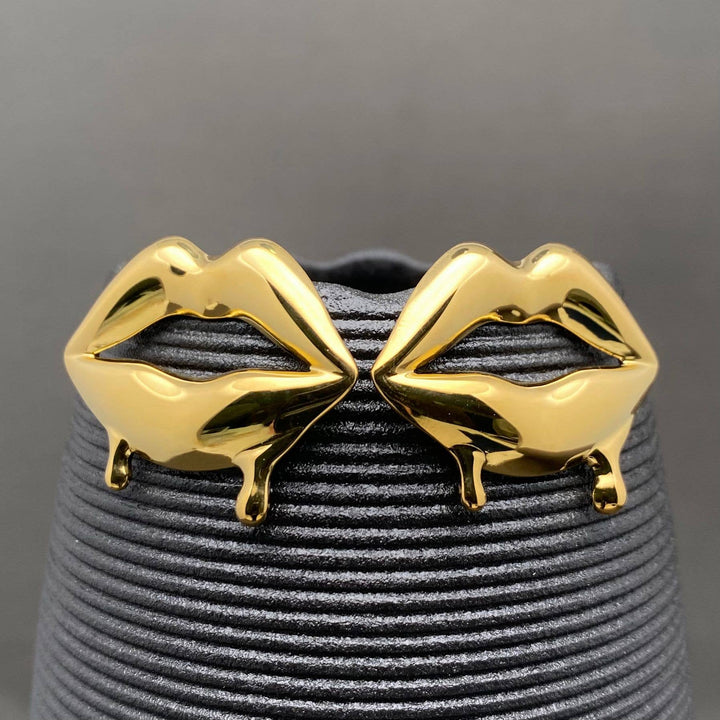Glossy Lips Design 18K Gold Plated Earrings