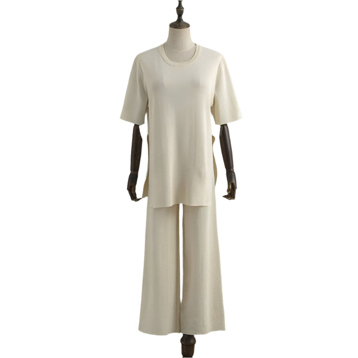 Loose Knitted Top High With Waisted Trousers Set