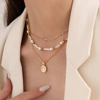 Pearl Shell Layered Simple Necklaces DPJN1904: Shell