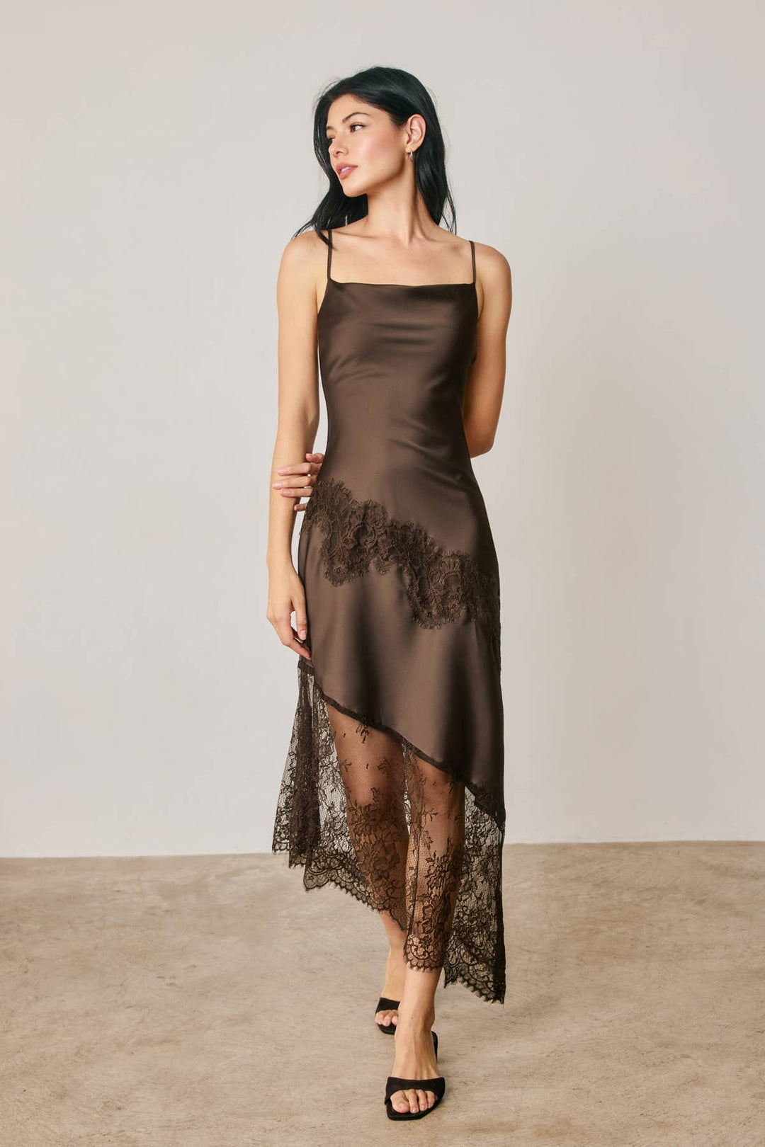 Ethereal Lace Bias Cut Midi Slip Dress