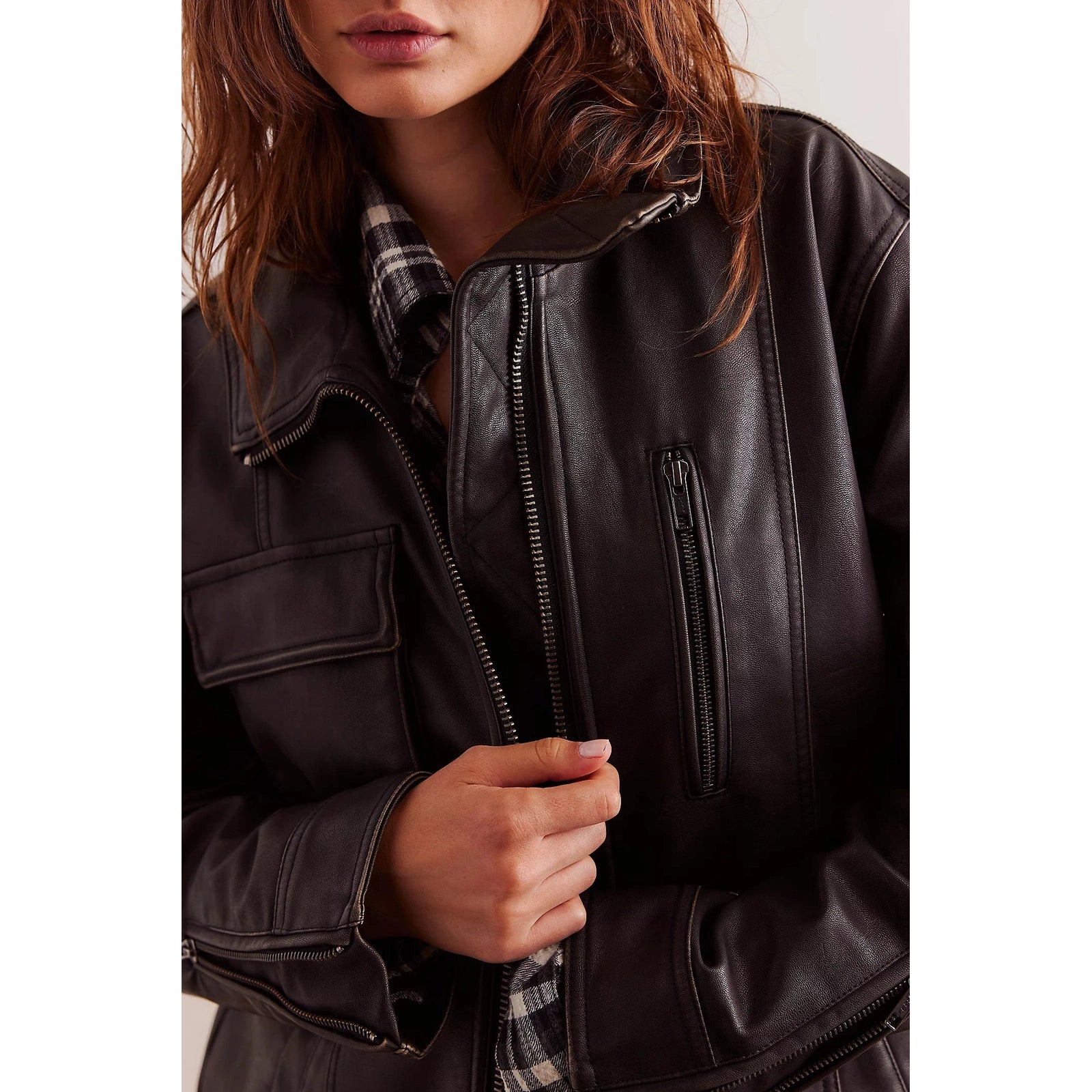 Free People Buckle Up Vegan Leather Jacket S.O.S Save Our Soles
