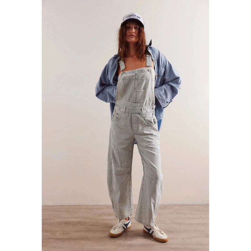 Free People Good Luck Striped Overalls