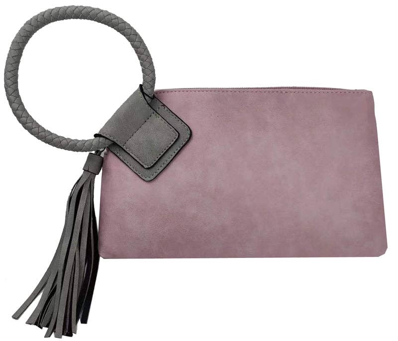 BP204 Fashion Cuff Handle Tassel Wristlet Clutch: Stone