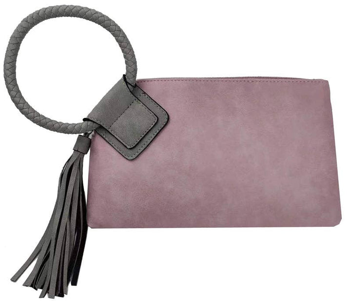 BP204 Fashion Cuff Handle Tassel Wristlet Clutch: Stone