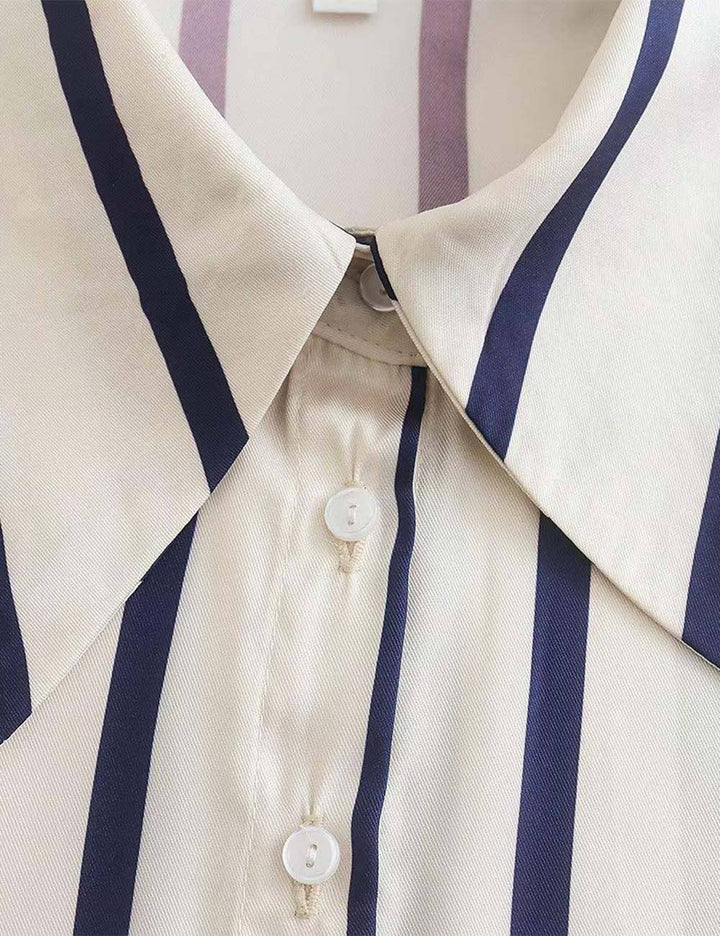 Striped Puff Sleeves Button Shirt