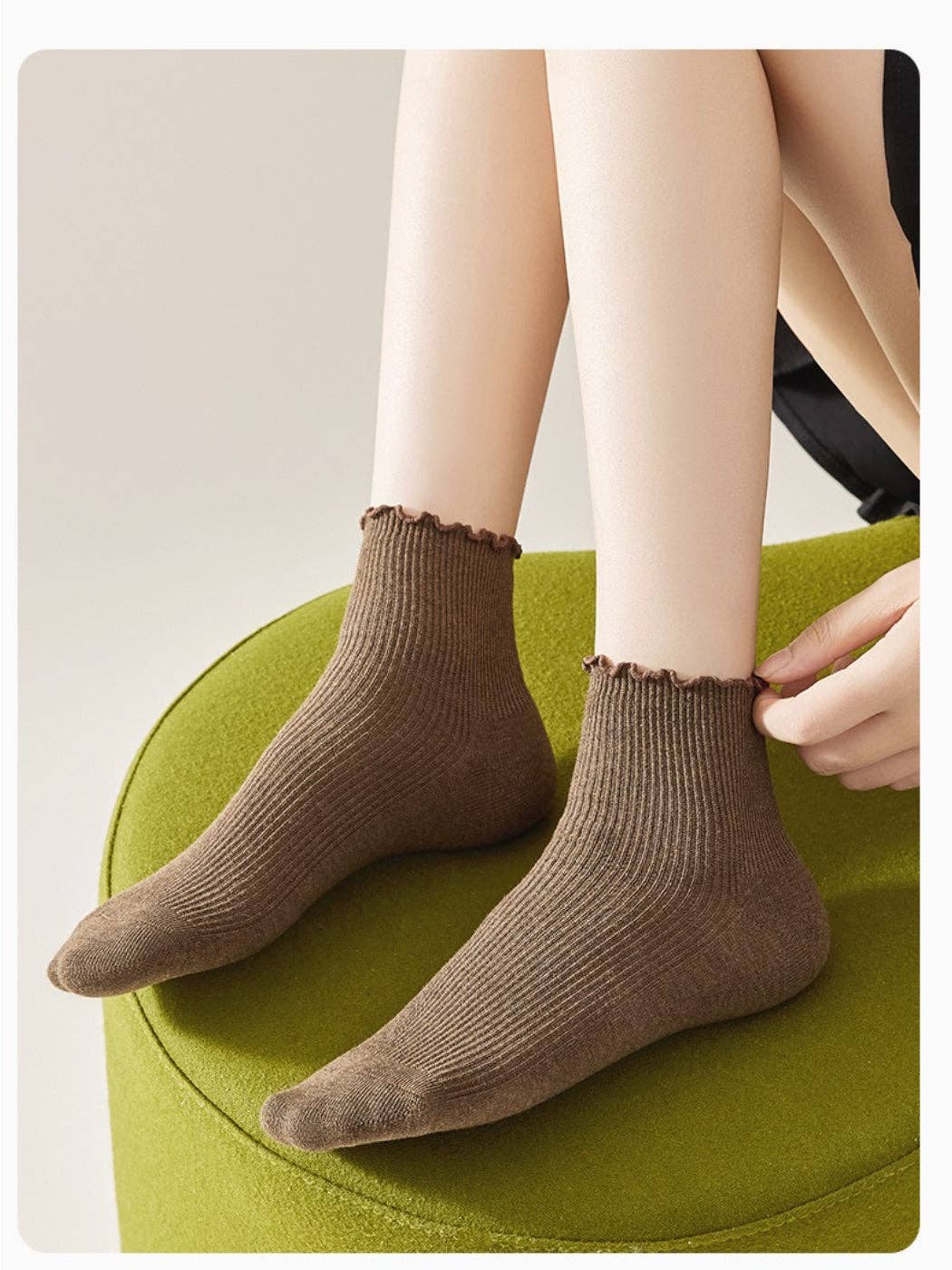 Ribbed Neutral Crew Socks