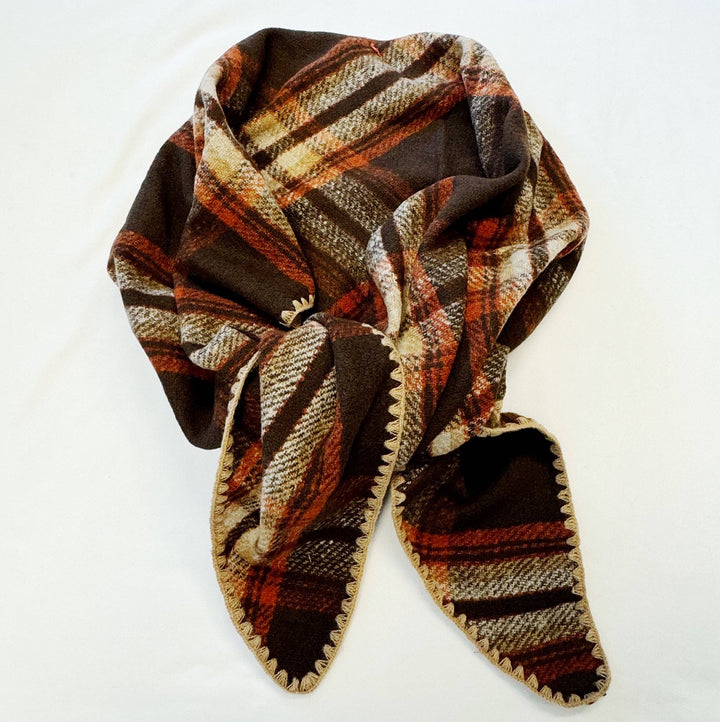 Stitched Triangle Shawl Scarf Brown Plaid