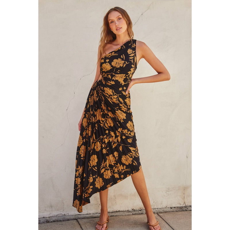 Undeniable Icon Asymmetrical Pleated Maxi Dress
