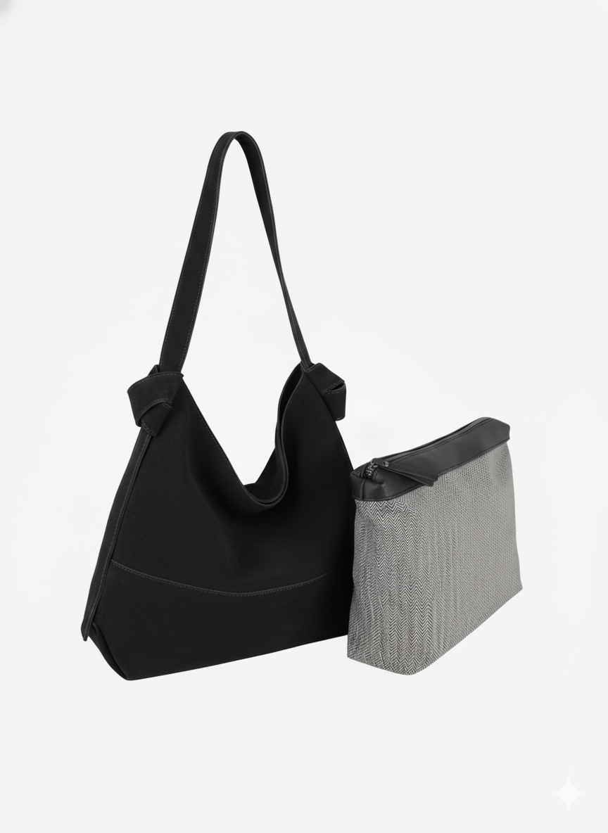 CJF116 Real Genuine Suede 2 in 1 Hobo Bag With Pouch: Coffee