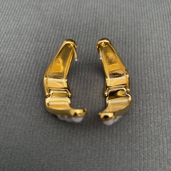 Pearl Inlaid 18K Gold Plated Huggie Earrings
