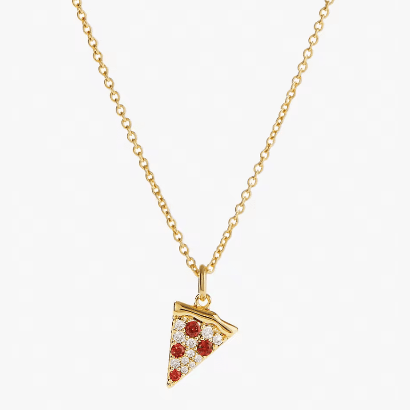 Baby Slice Pizza Pavé Charm Necklace