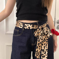 Vintage Leopard Print Waist Belt Silk Scarf DPWB2711: Leopard
