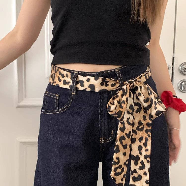 Vintage Leopard Print Waist Belt Silk Scarf DPWB2711: Leopard