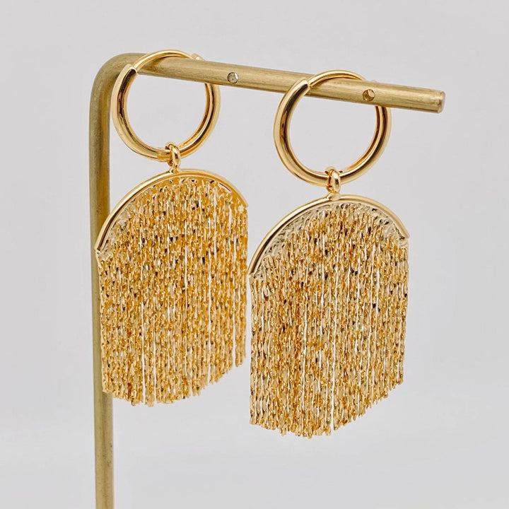 Gold Plated Metal Tassel Huggie Earrings