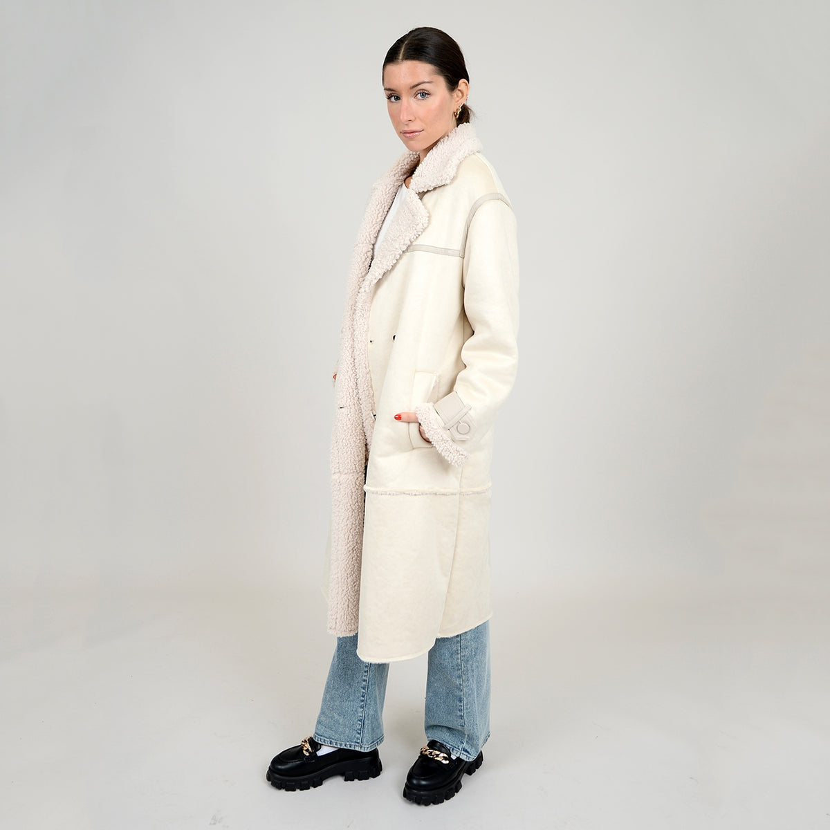 Lola's Room Double Breasted Cream Sherpa Coat