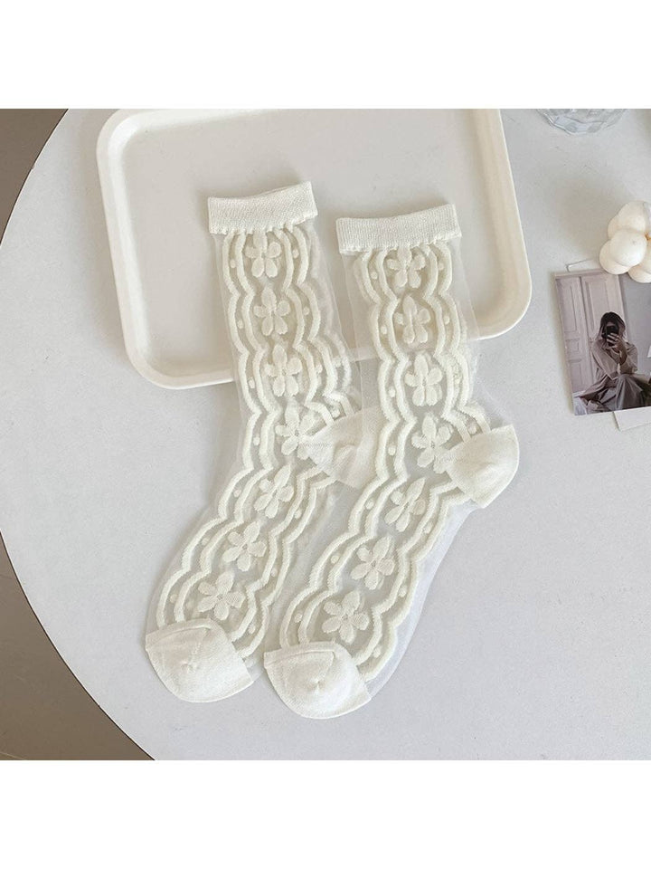 Floral Textured Sheer Crew Socks