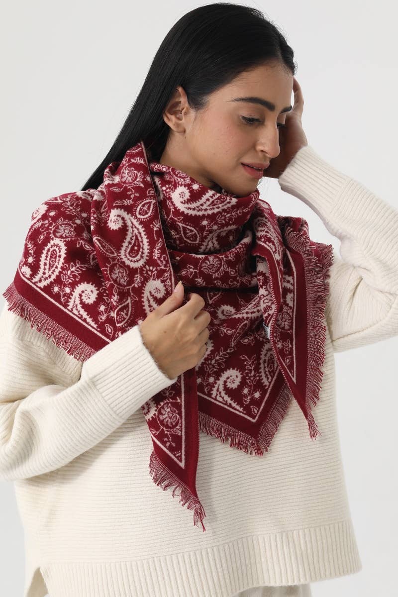 Paisley Print Tassel Triangle Scarf