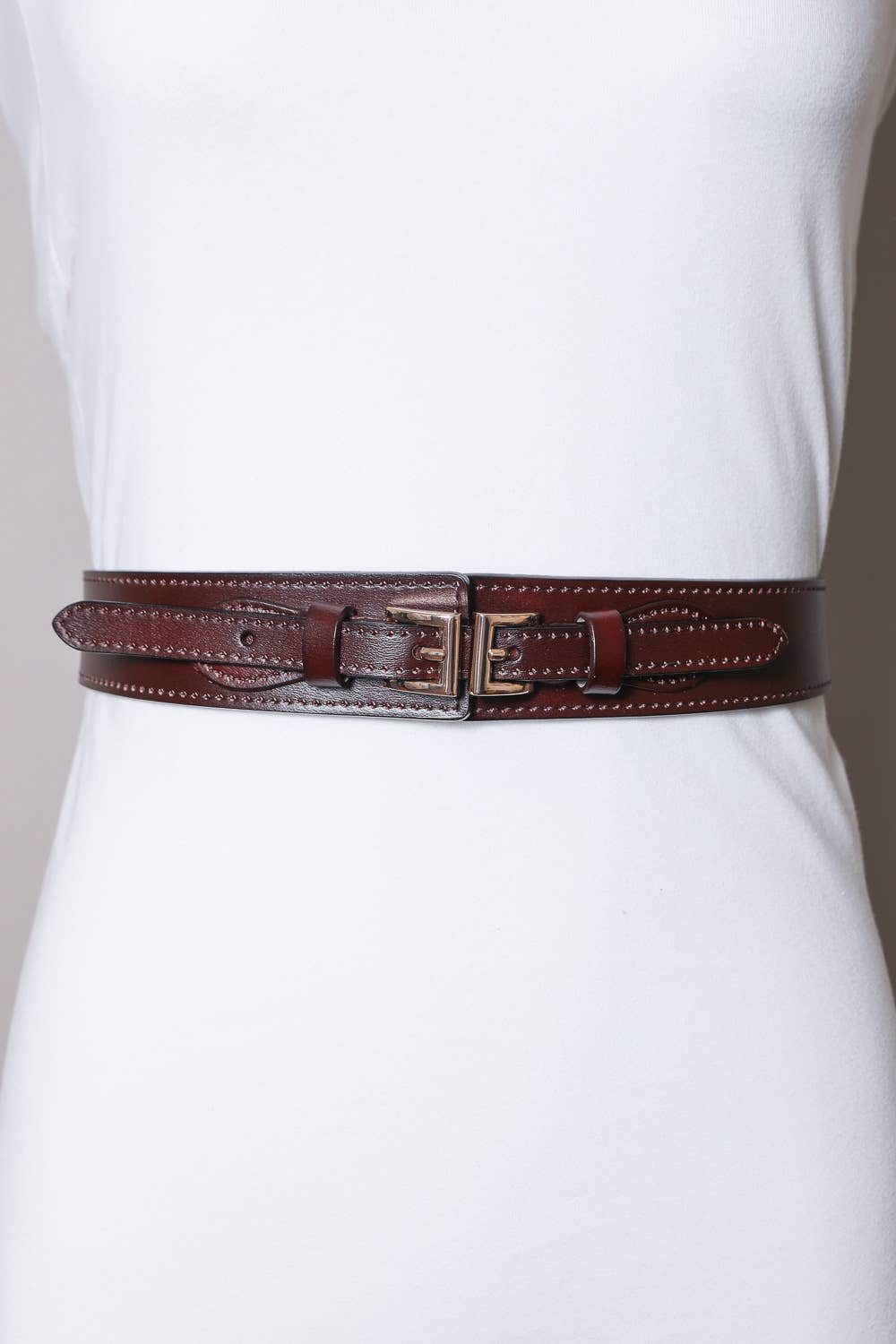 Leather Double Buckle Waistband Belt