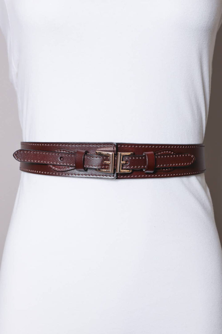 Leather Double Buckle Waistband Belt