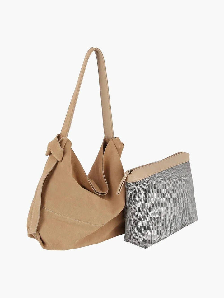 CJF116 Real Genuine Suede 2 in 1 Hobo Bag With Pouch: Coffee