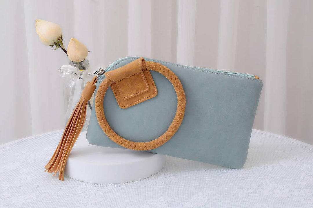 BP204 Fashion Cuff Handle Tassel Wristlet Clutch: Stone