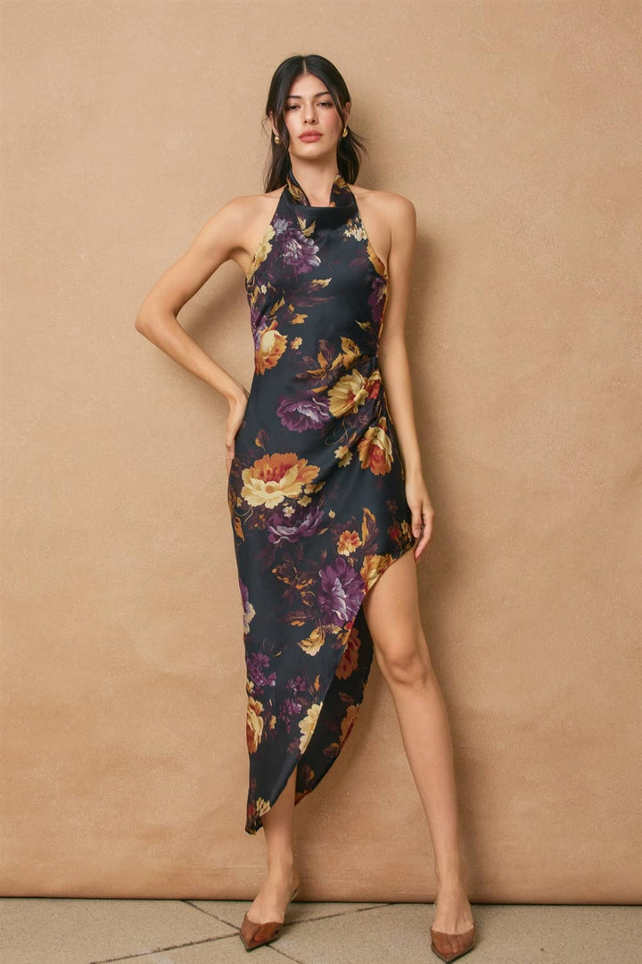 Side Pleated Maxi Dress