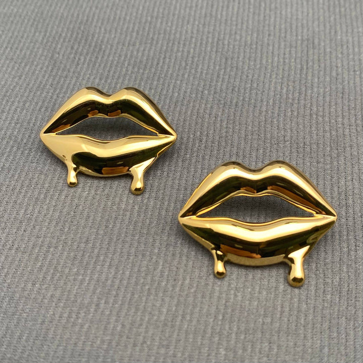 Glossy Lips Design 18K Gold Plated Earrings