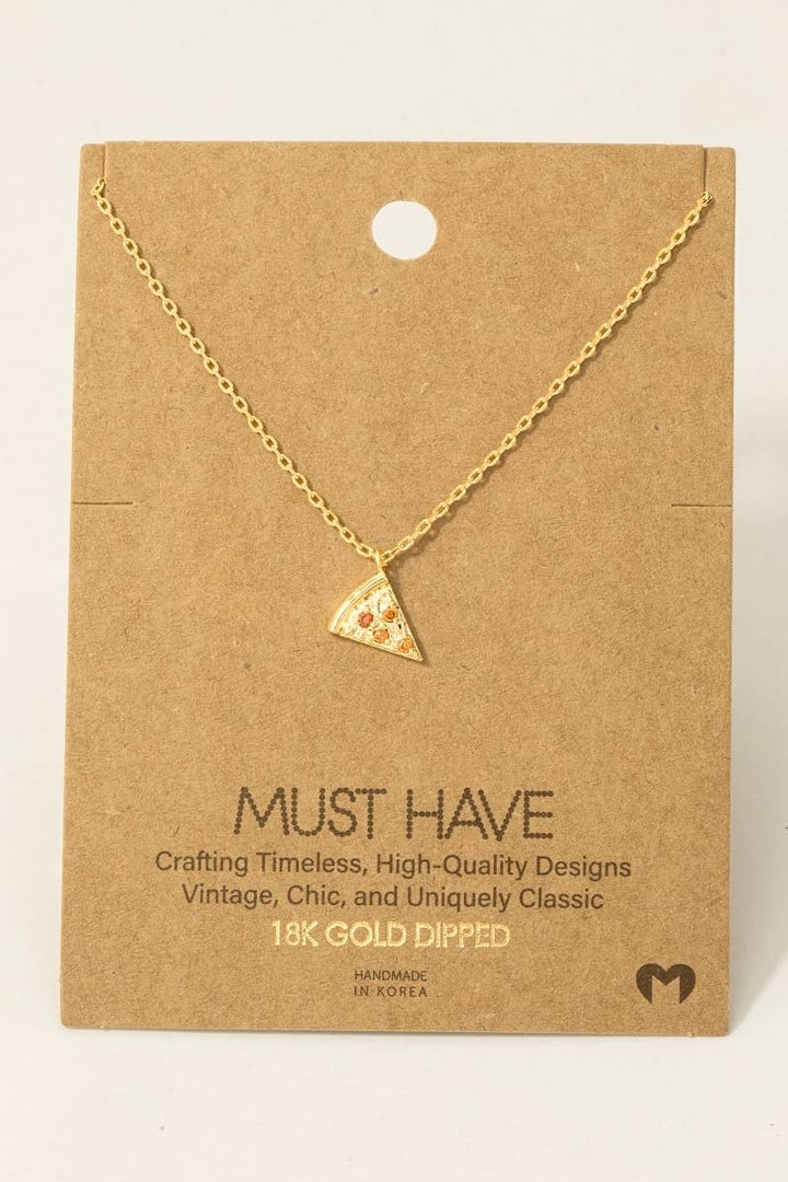 Gold Dipped Cz Pizza Pendant Necklace: G