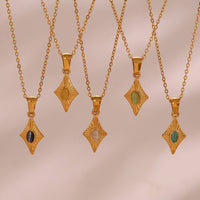 Simple Rhombus Cat's Eye Stone Pendant Neckalces DPJN2904: Black