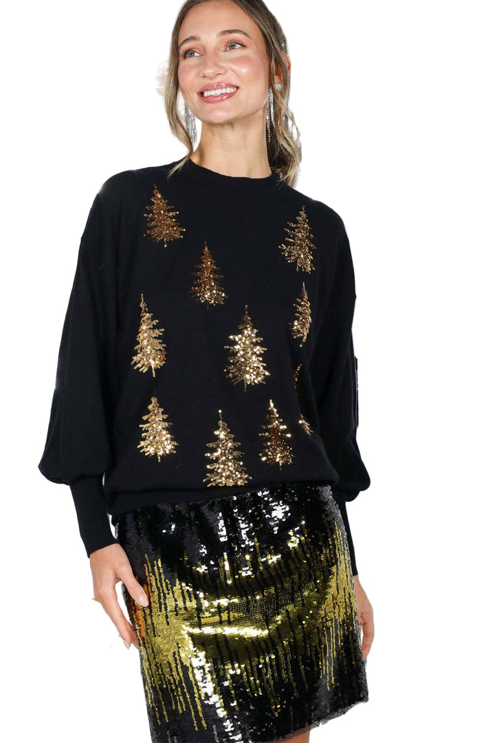 Vine and Love Sparkling Gold Tree Sequin Knitted Christmas Sweater