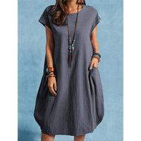 Loose Casual Summer Solid Color Dress: GRAY / M